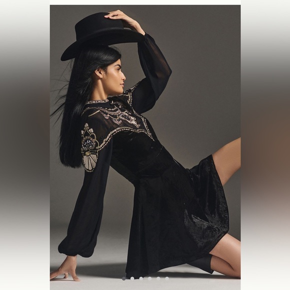 ANTHROPOLOGIE NWT EMBELLISHED VELVET DRESS π - Picture 2 of 7